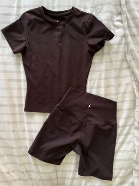 Azur fit brown biker shorts and t shirt set